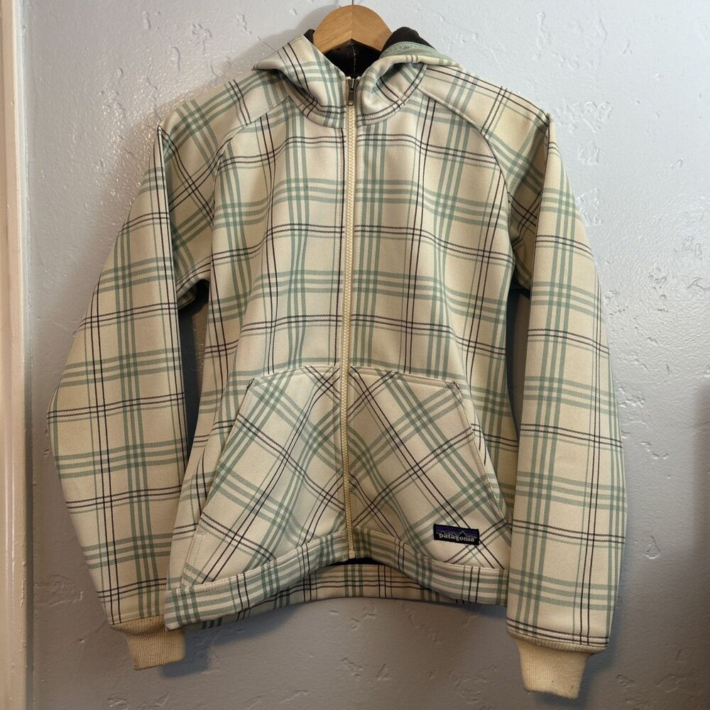 Patagonia Slopestyle Hoodie 2.0 Jacket Women's Small White Plaid Snowboarding